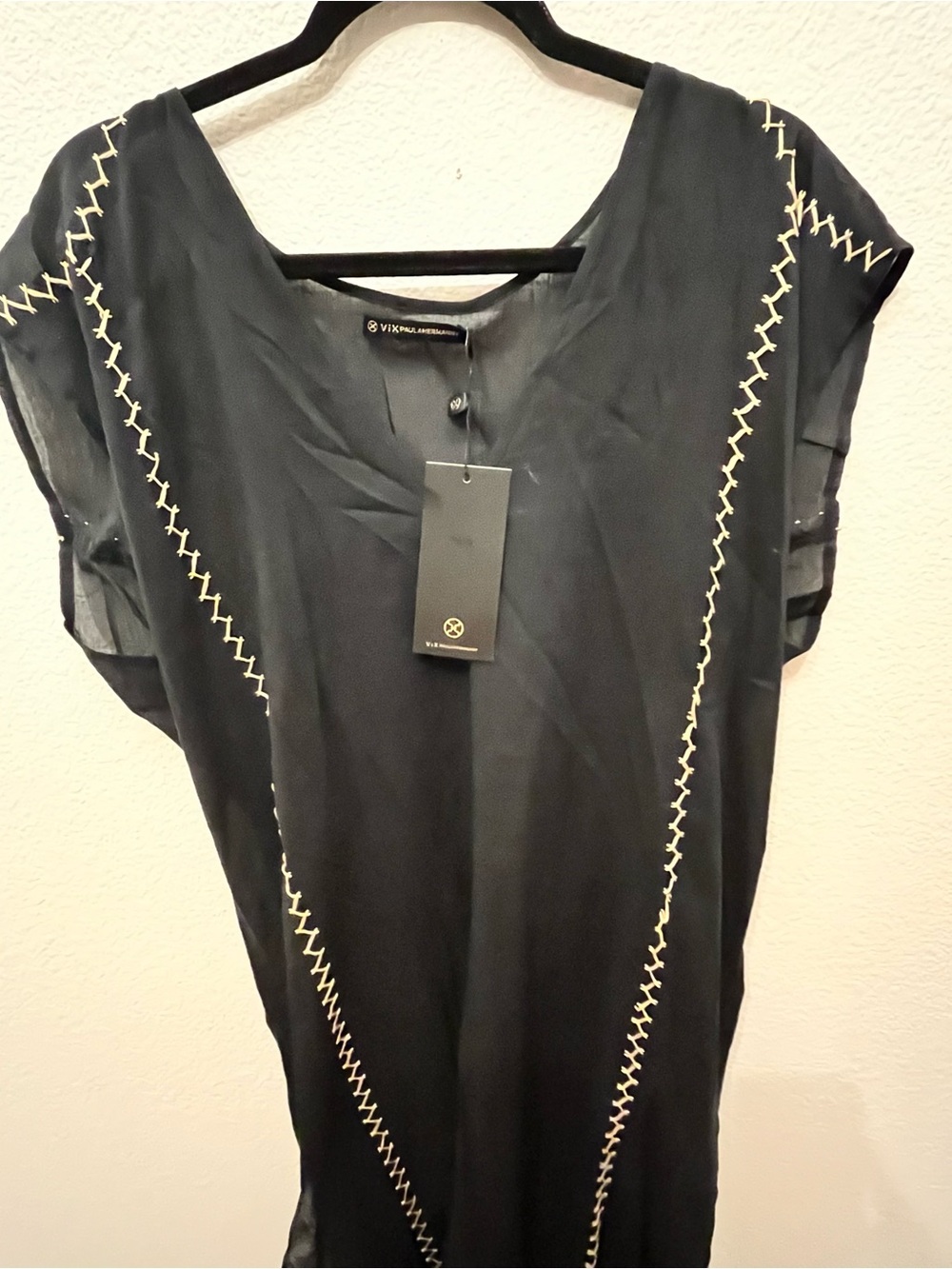 Black Embroidered V-Neck Women’s Top